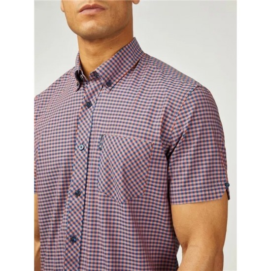 Ben Sherman Short Sleeve Check Shirt - Burnt Orange