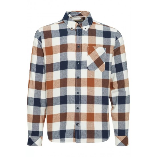 Blend Long Sleeve Cotton Shirt - Brown/Navy/Cream