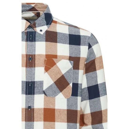 Blend Long Sleeve Cotton Shirt - Brown/Navy/Cream